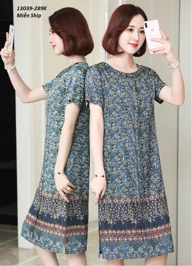 13039-Đầm suông in hoa mùa hè phong cách Retro (Lụa Satin ,ko túi )_thumbnail_3