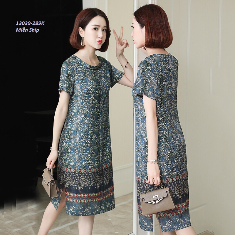 13039-Đầm suông in hoa mùa hè phong cách Retro (Lụa Satin ,ko túi )_thumbnail_2
