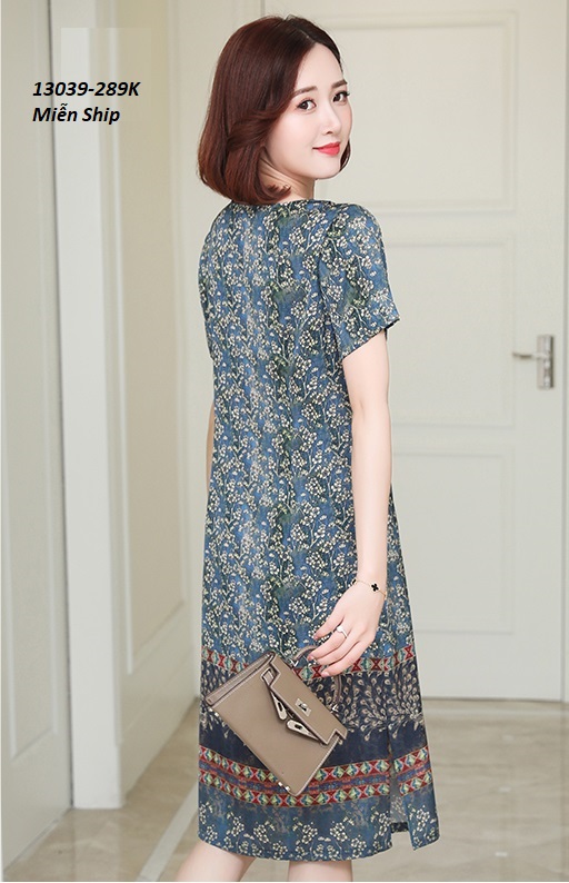 13039-Đầm suông in hoa mùa hè phong cách Retro (Lụa Satin ,ko túi )_thumbnail_1