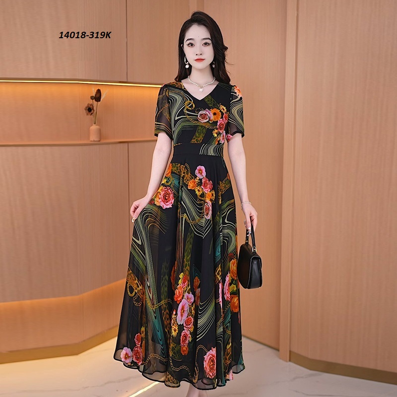 14018-Đầm voan dài tay ngắn cổ tim in hoa (voan, lót thun)FREESHIP_thumbnail_0