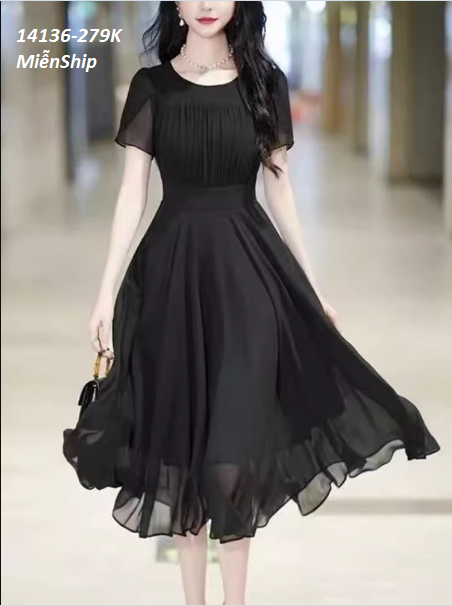 14136-Đầm voan xòe cổ tròn ngực xếp li (voan, lót)FREESHIP_thumbnail_0