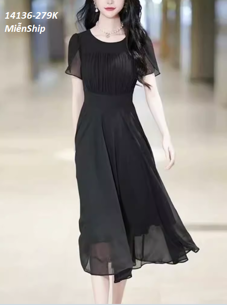 14136-Đầm voan xòe cổ tròn ngực xếp li (voan, lót)FREESHIP_thumbnail_2