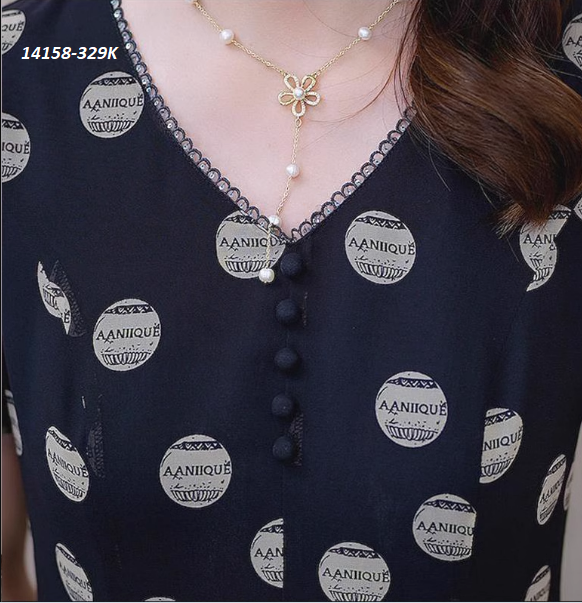 14158-Đầm voan xòe cổ tim tay ngắn họa tiết hình tròn (voan, lót)FREESHIP_thumbnail_3