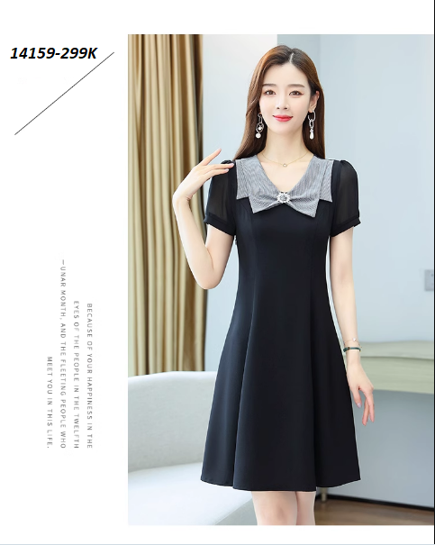 14159-Đầm suông A tay ngắn cổ nơ cách điệu ( thun lụa)FREESHIP_thumbnail_0