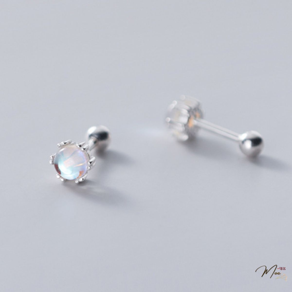 K167 - Khuyên tai tròn đá moon mặt trăng