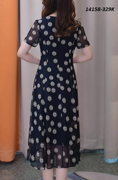 14158-Đầm voan xòe cổ tim tay ngắn họa tiết hình tròn (voan, lót)FREESHIP_thumbnail_1