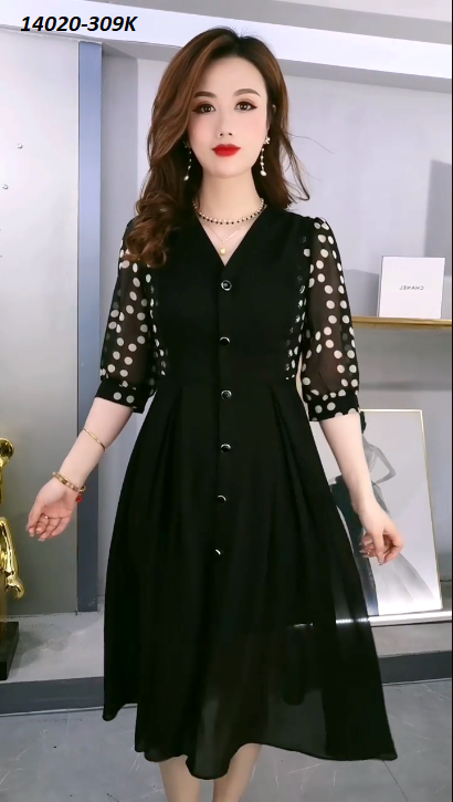 14020-Đầm voan xòe phối tay  voan lửbg kết nút ( voan , lót thun)FREESHIP_thumbnail_0