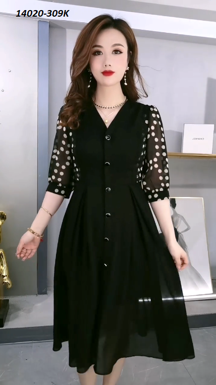 14020-Đầm voan xòe phối tay  voan lửbg kết nút ( voan , lót thun)FREESHIP_thumbnail_2