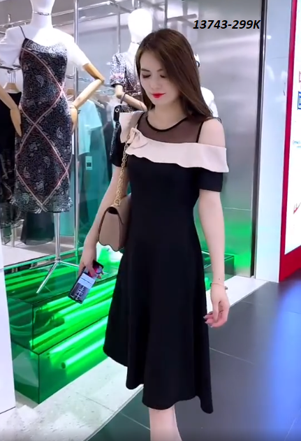 13743-Đầm xòe khoét vai phối bèo trắng ( thun mịn, lụa cotton)Freeship_thumbnail_0