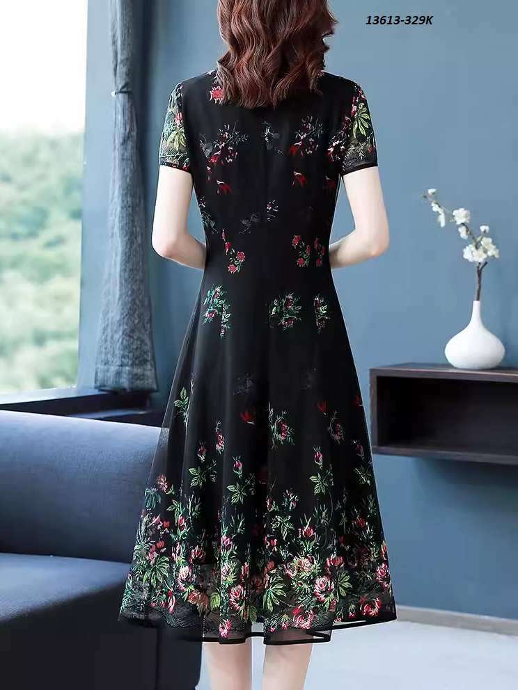 13613-Đầm voan in hoa cổ chéo dây cách điệu ( voan in, lót, khóa  hông)FREESHIP_thumbnail_1