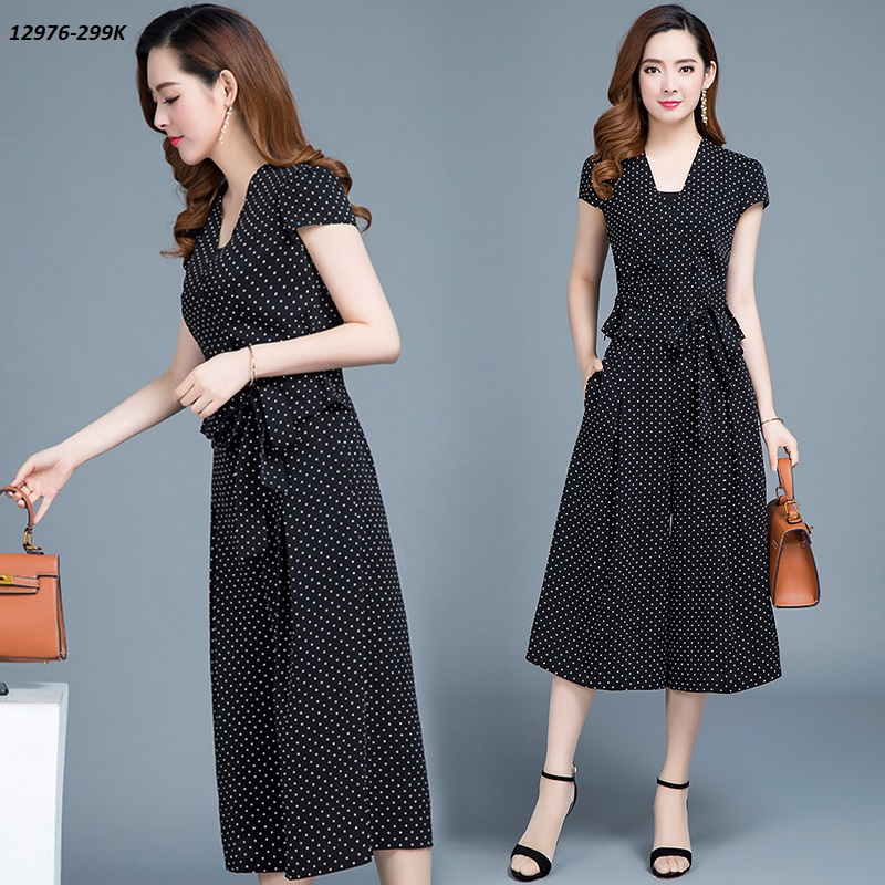 12976-Set áo tay ngắn eo phối nơ và quần ống rộng họa tiết chấm bi _thumbnail_2