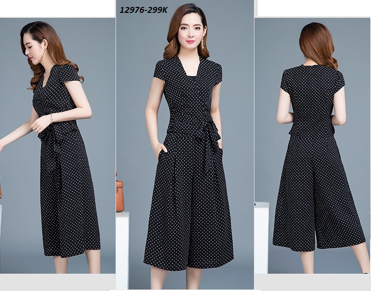 12976-Set áo tay ngắn eo phối nơ và quần ống rộng họa tiết chấm bi _thumbnail_1