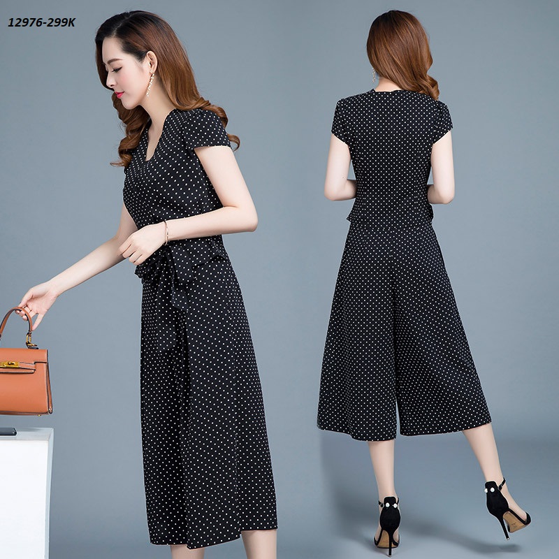 12976-Set áo tay ngắn eo phối nơ và quần ống rộng họa tiết chấm bi _thumbnail_3