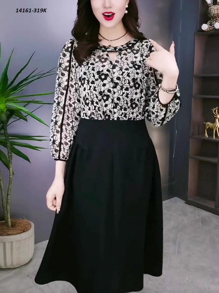 14161-Đầm xòe tay dài phối voan hoa cổ cách điệu (voan, thun)FREESHIP_thumbnail_2