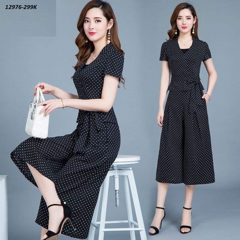 12976-Set áo tay ngắn eo phối nơ và quần ống rộng họa tiết chấm bi _thumbnail_0