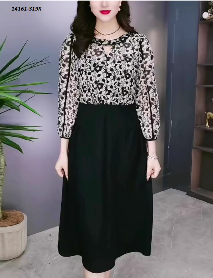 14161-Đầm xòe tay dài phối voan hoa cổ cách điệu (voan, thun)FREESHIP_thumbnail_3