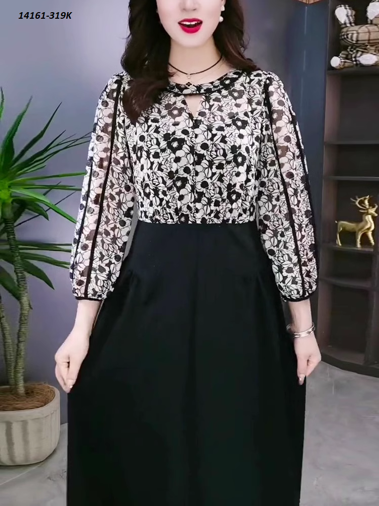 14161-Đầm xòe tay dài phối voan hoa cổ cách điệu (voan, thun)FREESHIP_thumbnail_1