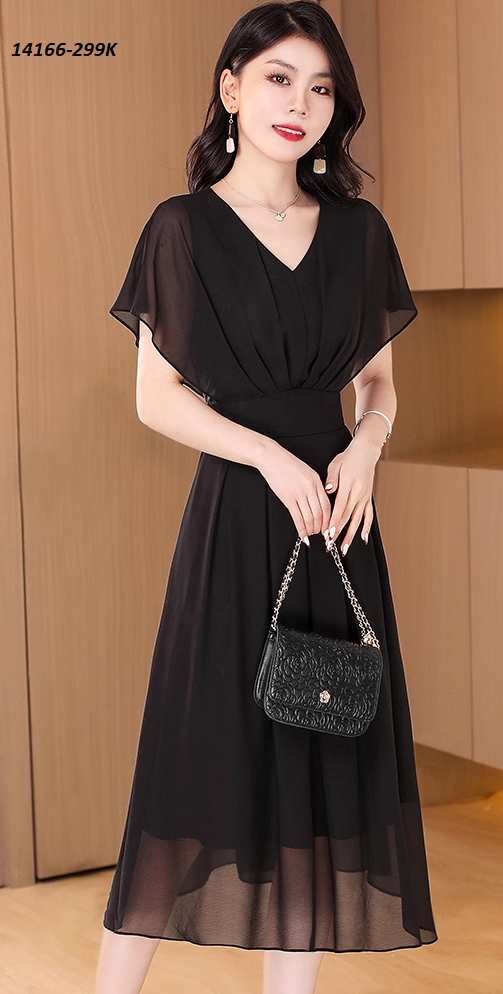 14166-Đầm voan xòe tay tiên tà gập ly cách điệu( voan, lót)FREESHIP_thumbnail_2