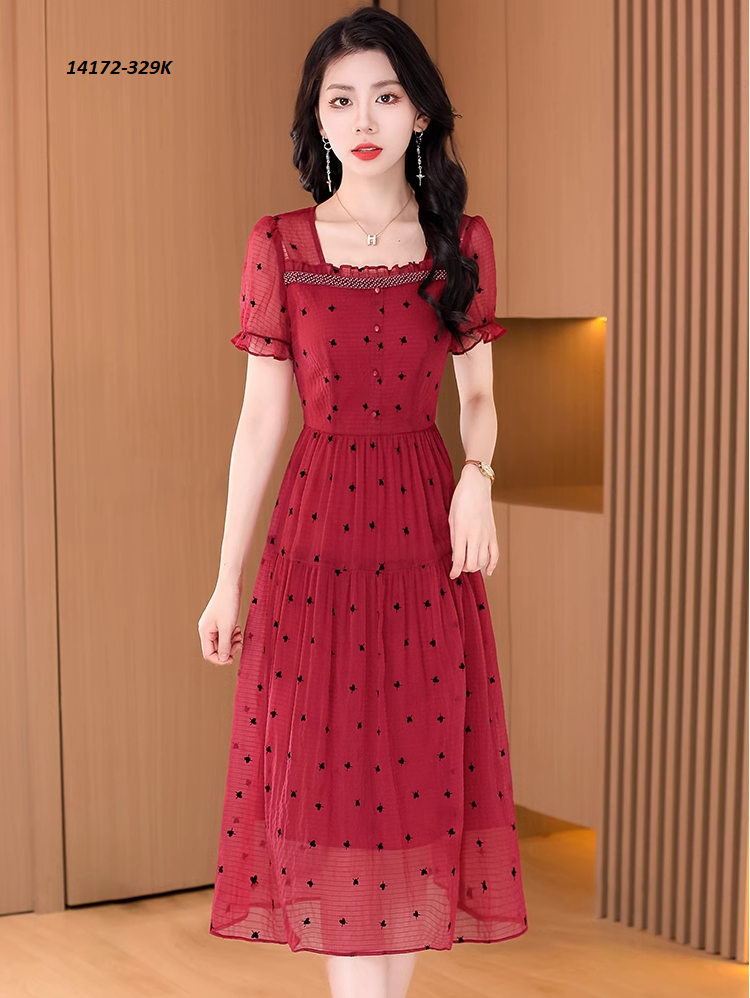 14172-Đầm voan bi cổ vuông tay phồng cách điêu (voan bi,lót)FREESHIP_thumbnail_2