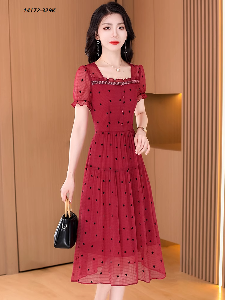 14172-Đầm voan bi cổ vuông tay phồng cách điêu (voan bi,lót)FREESHIP_thumbnail_3