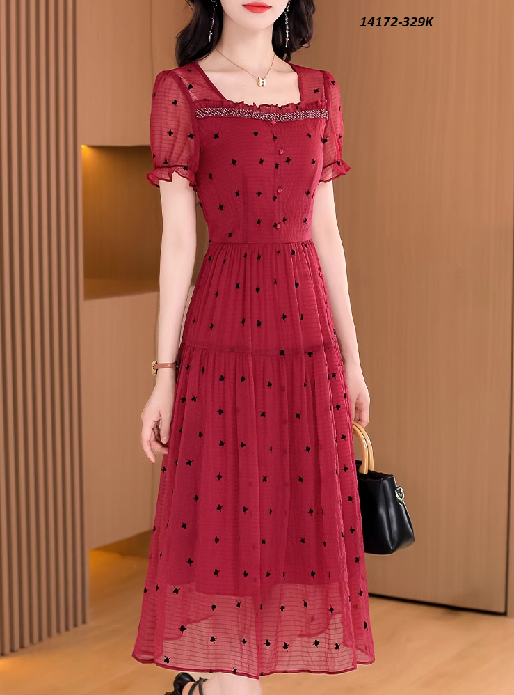 14172-Đầm voan bi cổ vuông tay phồng cách điêu (voan bi,lót)FREESHIP_thumbnail_0