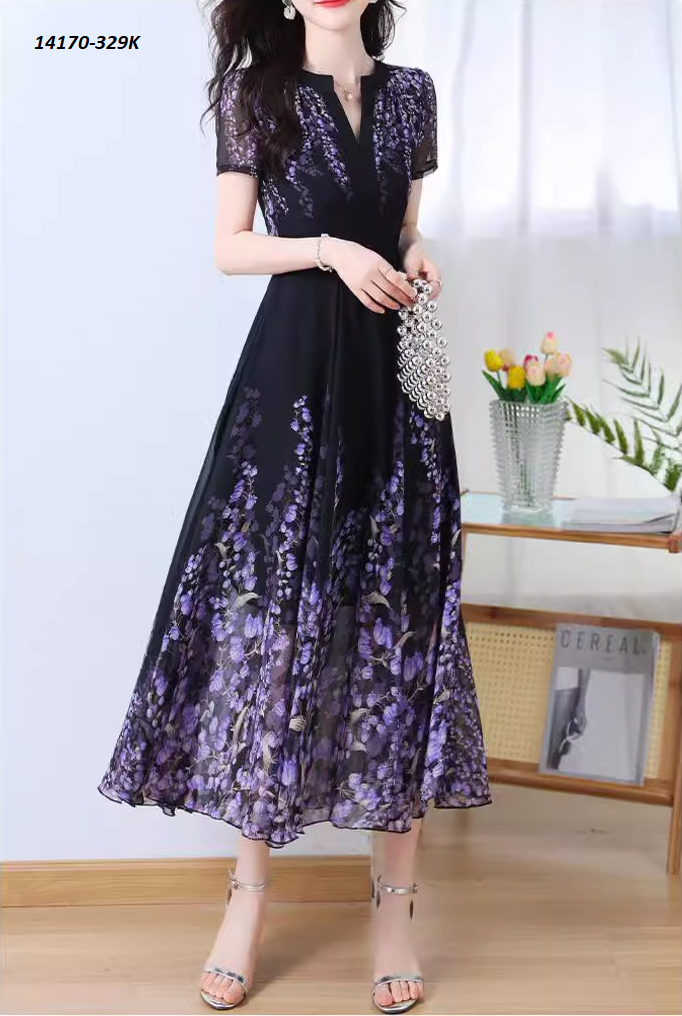 14170-Đầm dài cổ V cách điệu họa tiết hoa linh lan tím (voan, lót)FREESHIP_thumbnail_1