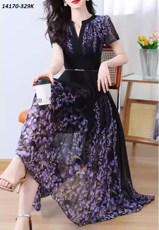 14170-Đầm dài cổ V cách điệu họa tiết hoa linh lan tím (voan, lót)FREESHIP_thumbnail_4