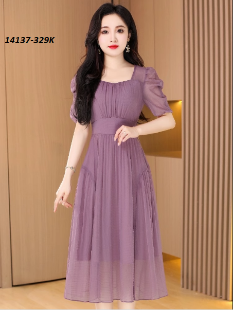 14137-Đầm xòe cổ vuông tay rút nhún cách điệu  ( voan, lót thun)FREESHIP_thumbnail_1