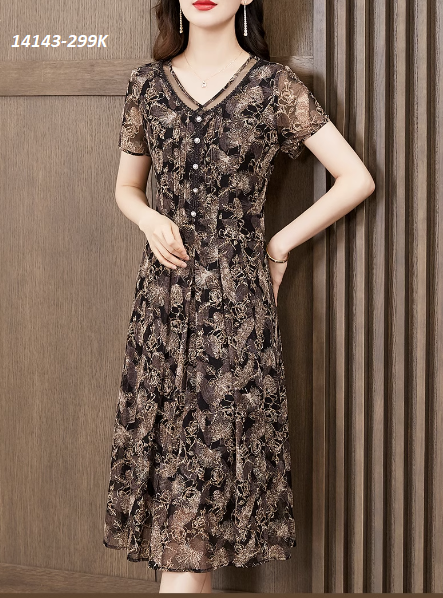 14143-Đầm voan inn cổ V viền ren ngực kết nút cách điệu(voan)FREESHIP_thumbnail_0