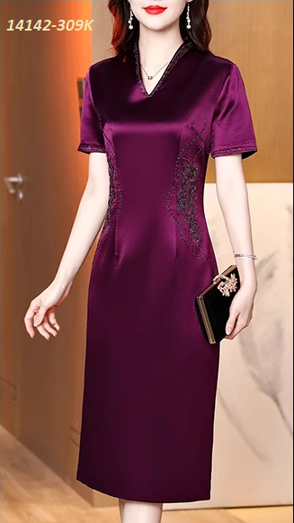 14142-Đầm suông cổ V viền đính hạt (lụa nhung)FREESHIP_thumbnail_3