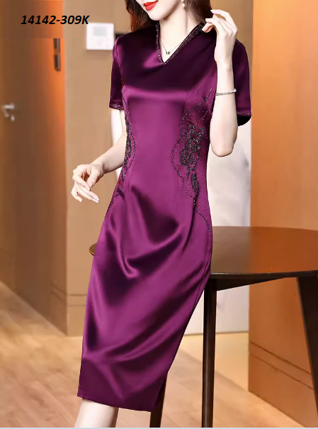 14142-Đầm suông cổ V viền đính hạt (lụa nhung)FREESHIP_thumbnail_2