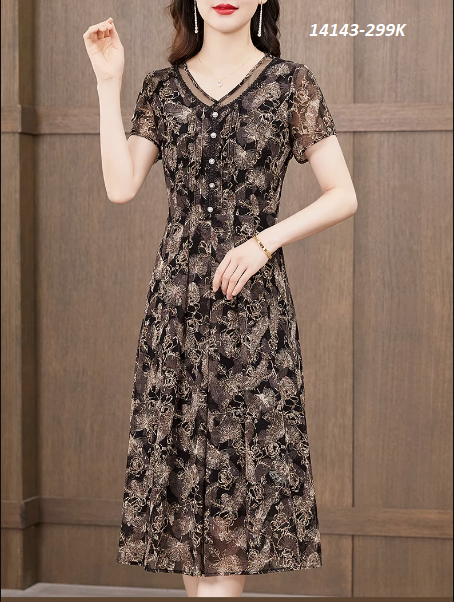 14143-Đầm voan inn cổ V viền ren ngực kết nút cách điệu(voan)FREESHIP_thumbnail_3