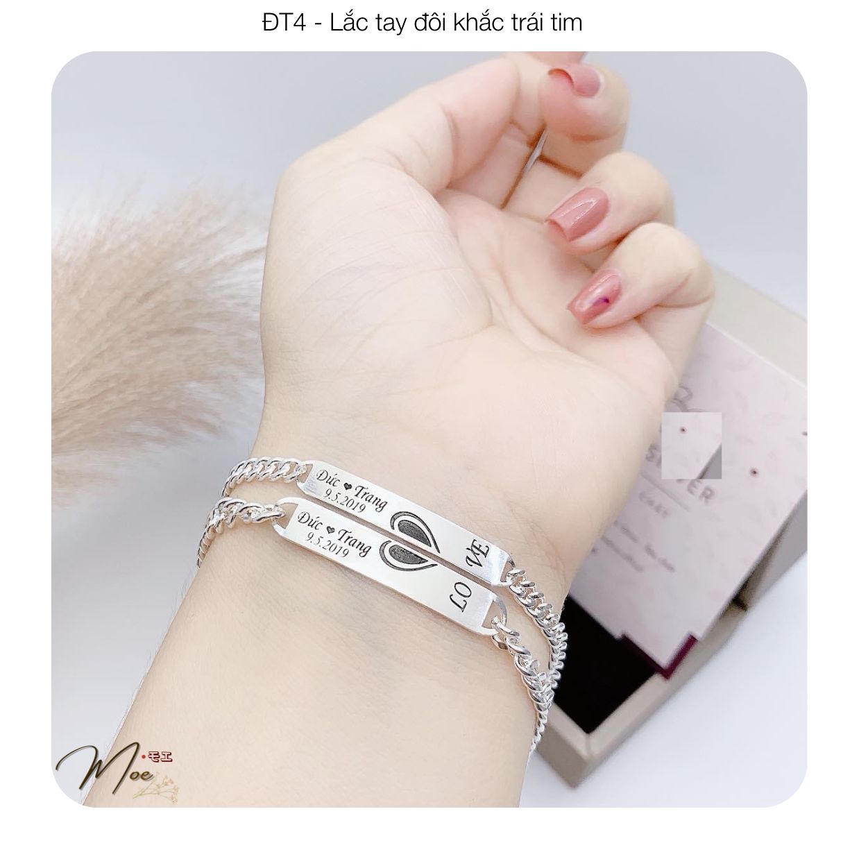 ĐT4 - Lắc tay đôi khắc trái tim theo yêu cầu