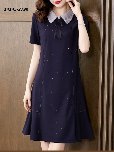 14145-Đầm suông cổ bẻ  kết nơ cách điệu (lụa mango)FREESHIP_thumbnail_2