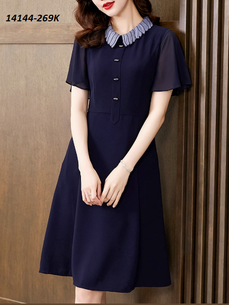 14144-Đầm xòe A cổ bẻ kẻ sọc phối tay voan (thun lua, voan)FREESHIP_thumbnail_3