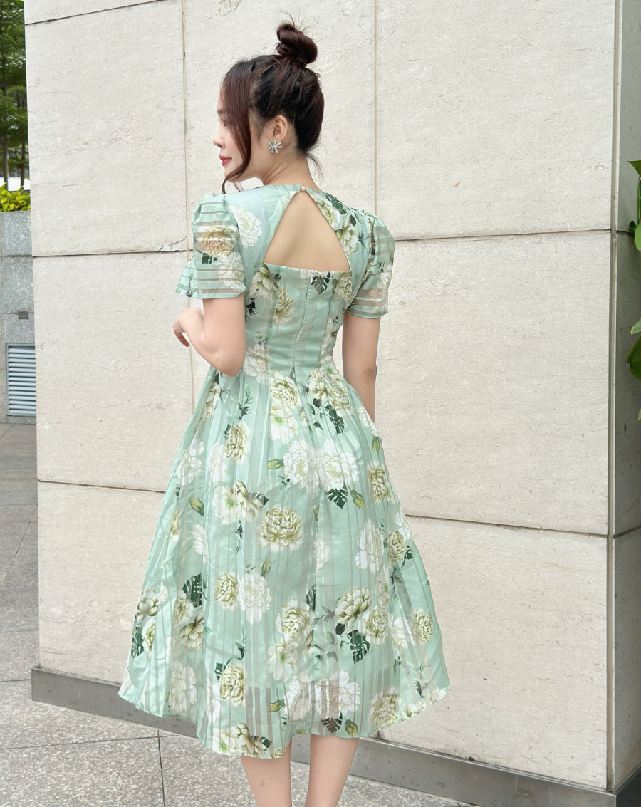 Đầm xòe họa tiết hoa mẫu đơn tay cánh tiên_thumbnail_3