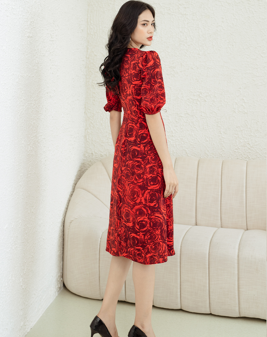 Đầm chữ A hoạ tiết tay bồng_thumbnail_4