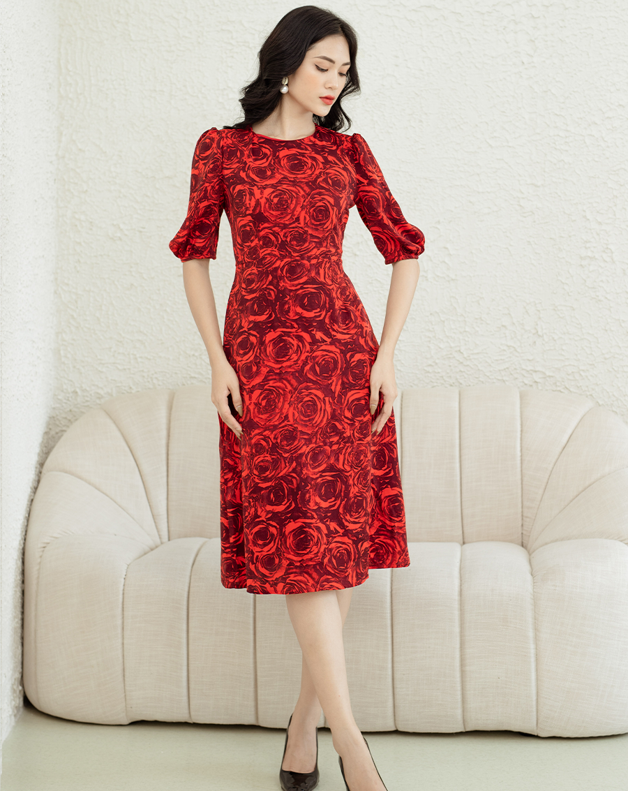 Đầm chữ A hoạ tiết tay bồng_thumbnail_1