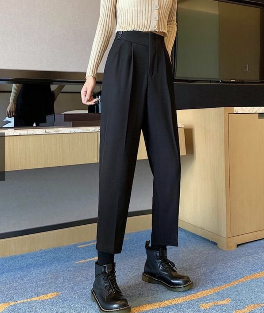 Quần baggy lưng cao khóa nút