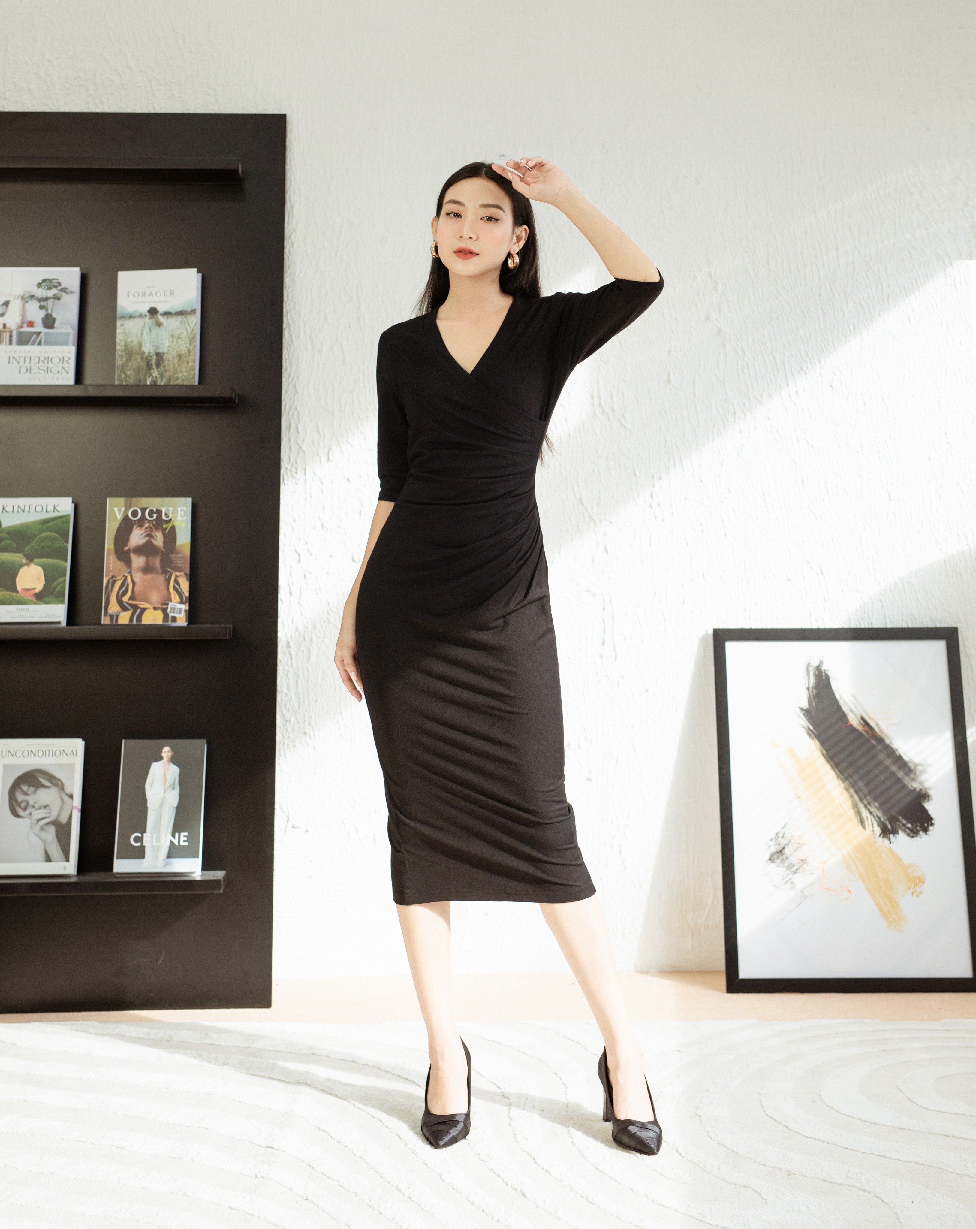 Đầm body nhún eo cổ V tay lỡ_thumbnail_2