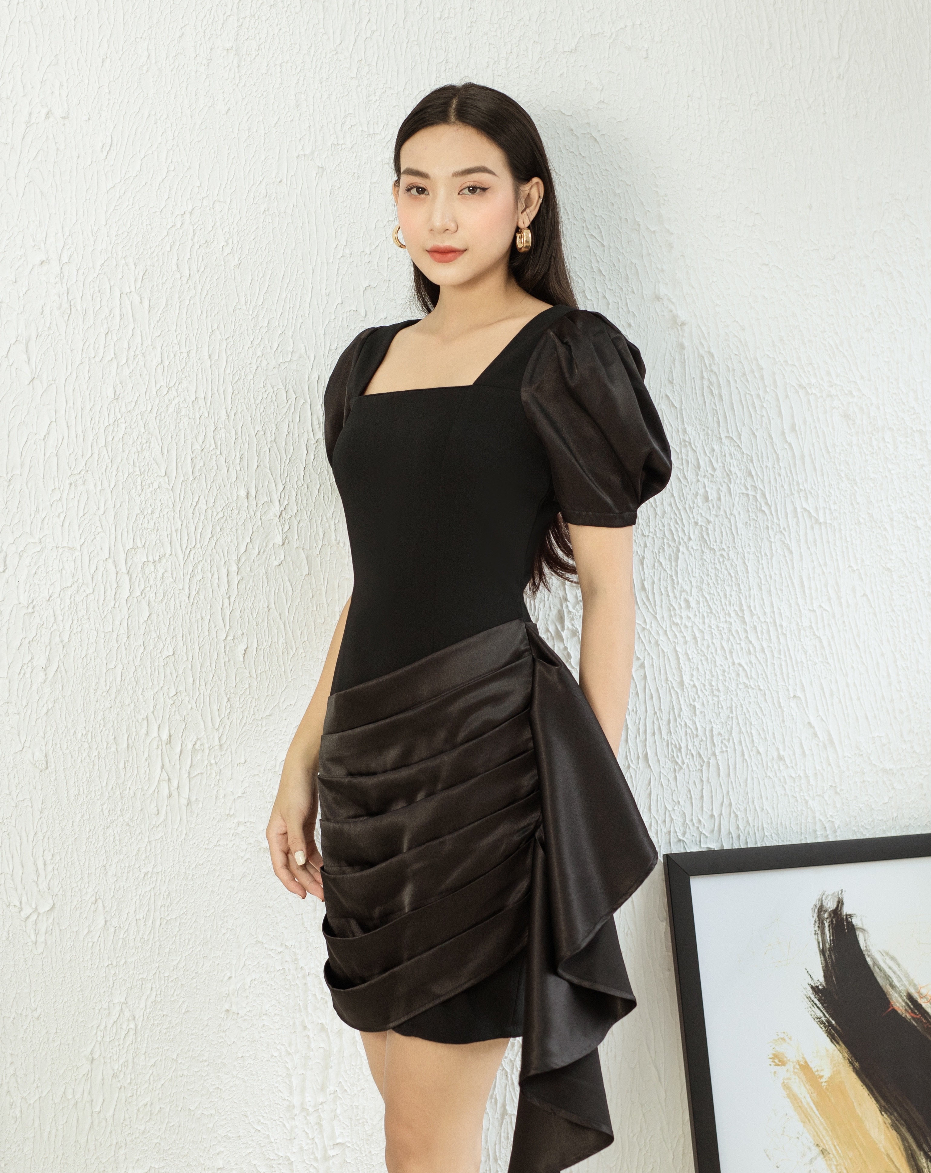 Đầm body cổ U phối bèo sang trọng_thumbnail_4