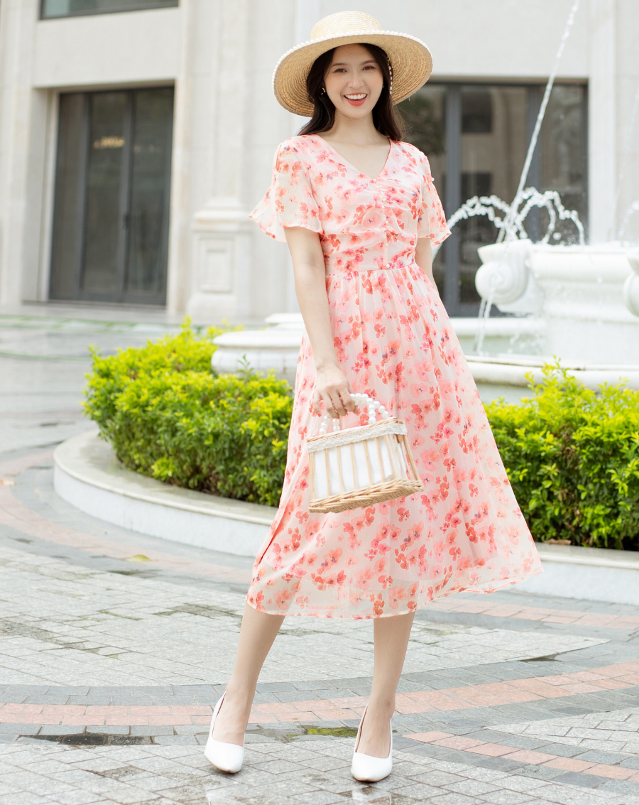 Váy hoa cổ tim nhún ngực đính cúc ngọc trai_thumbnail_2