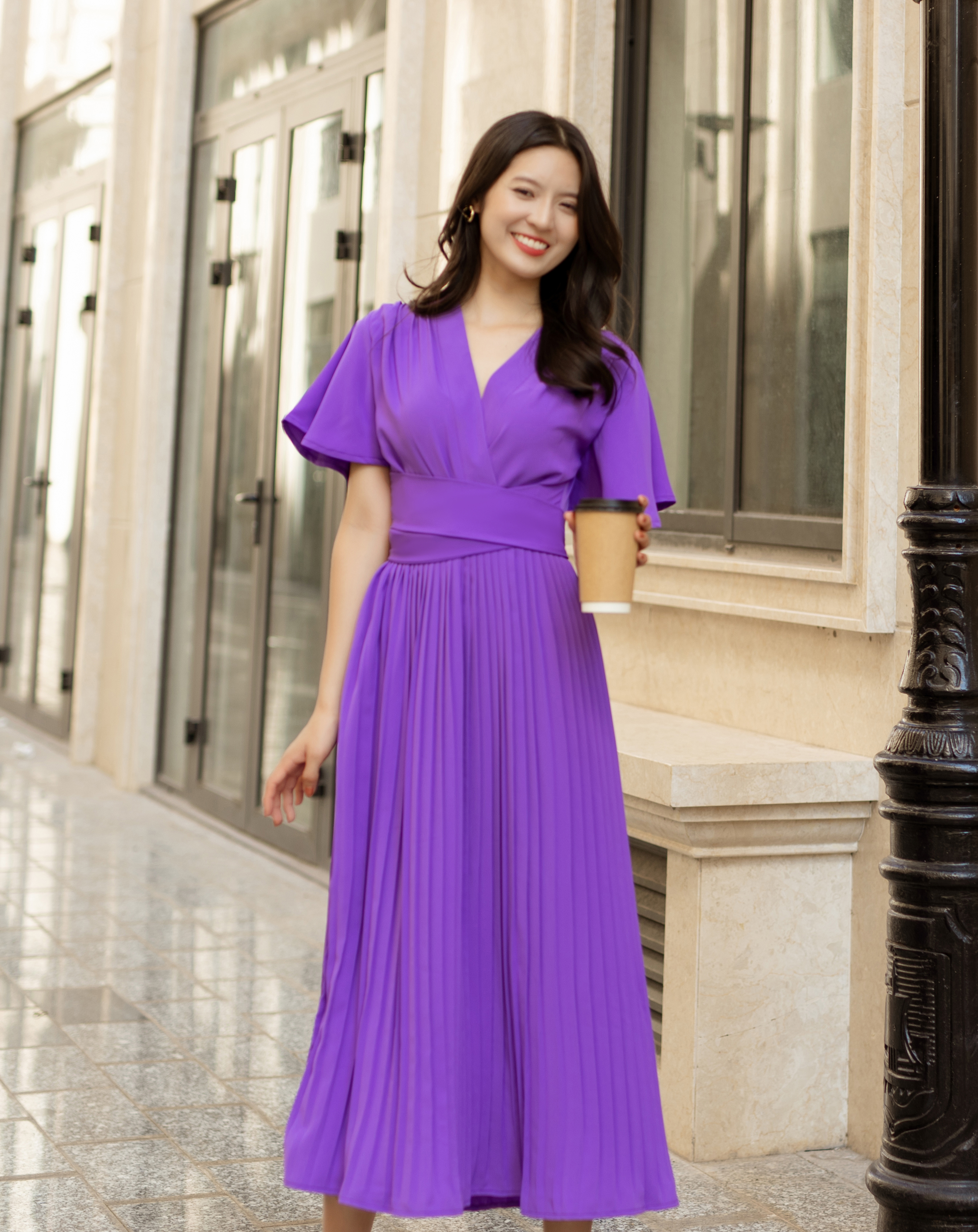 Váy xòe xếp ly cổ V tay cánh tiên_thumbnail_13