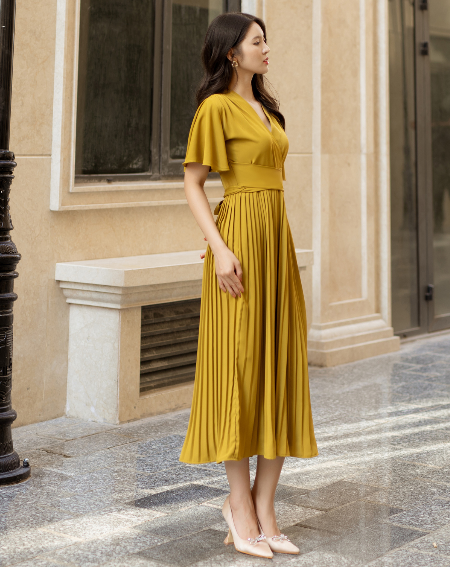 Váy xòe xếp ly cổ V tay cánh tiên_thumbnail_6