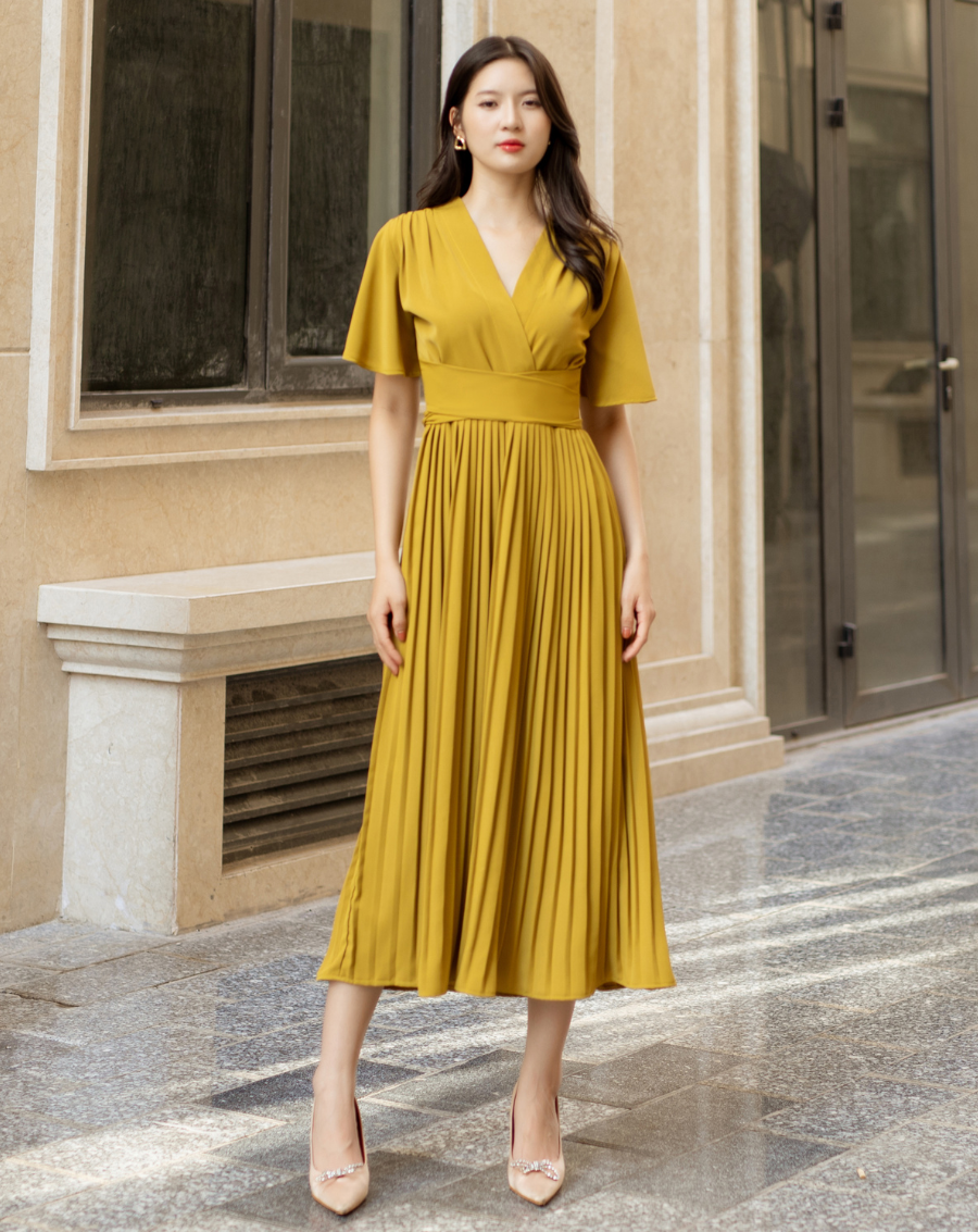 Váy xòe xếp ly cổ V tay cánh tiên_thumbnail_5