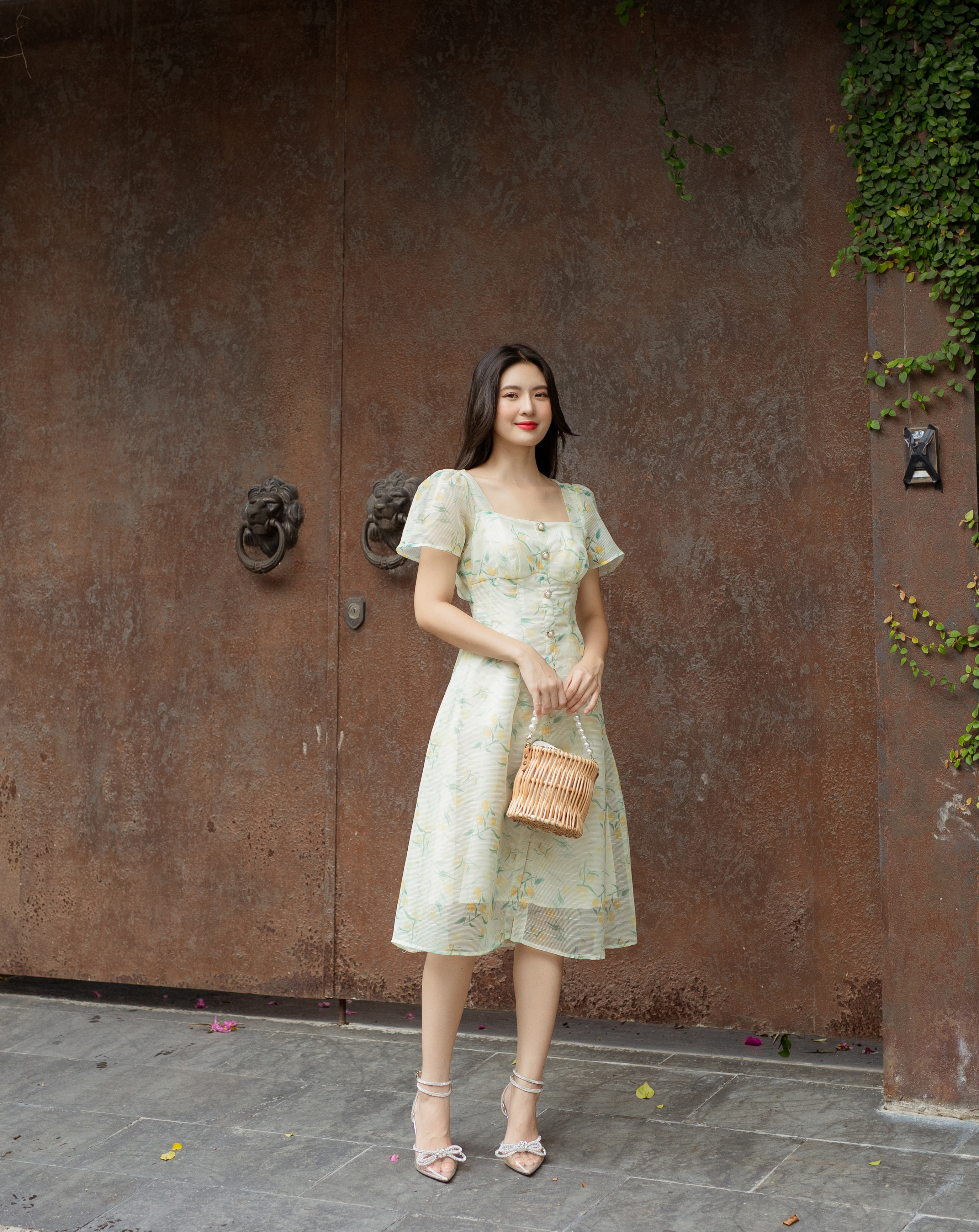 Đầm xòe họa tiết hoa mẫu đơn tay cánh tiên_thumbnail_8