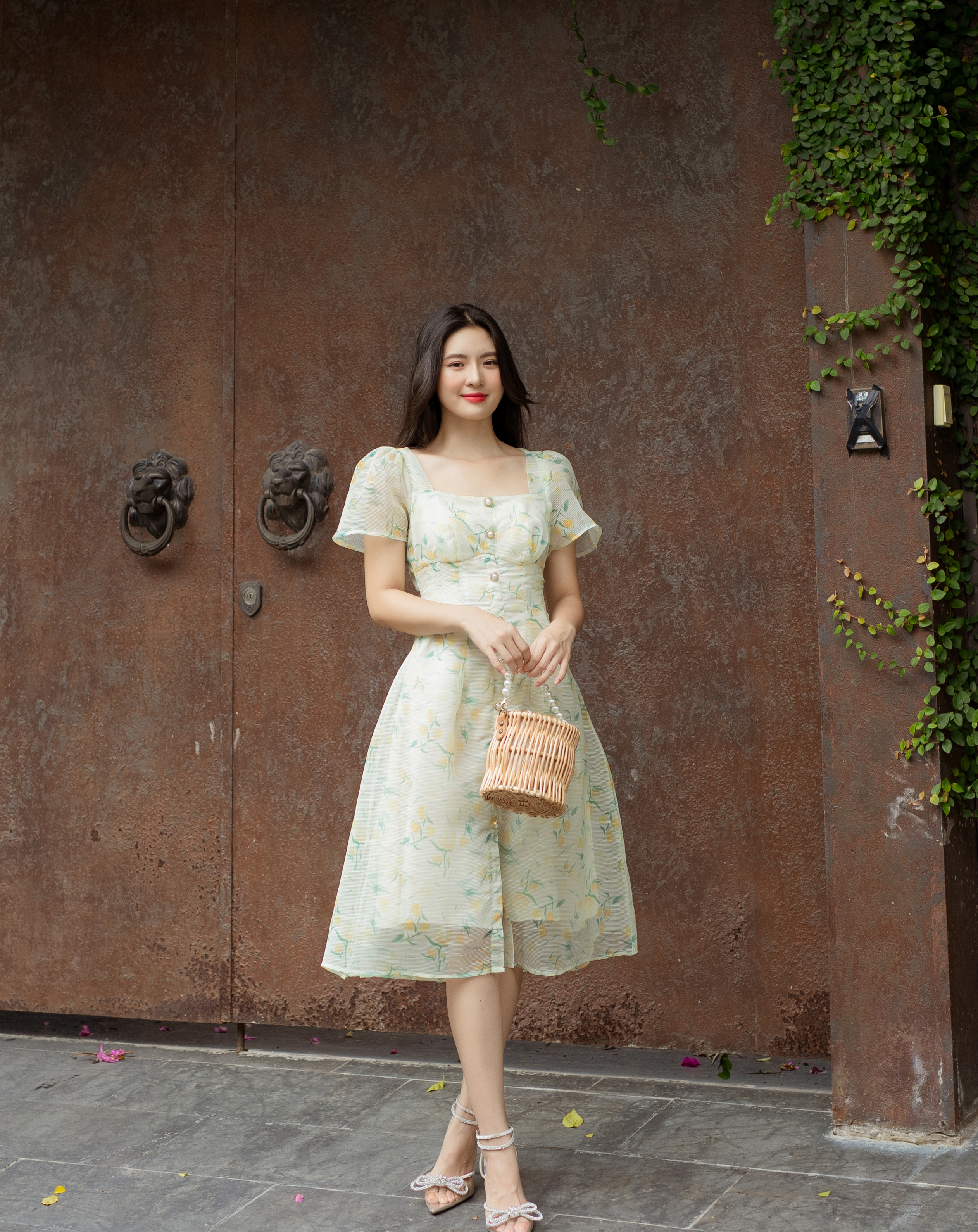 Đầm xòe họa tiết hoa mẫu đơn tay cánh tiên_thumbnail_9