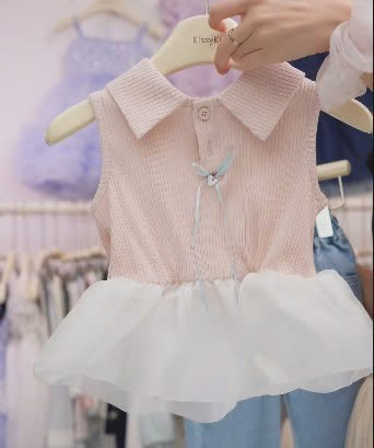 H210 - Váy sát nách hồng cổ bẻ liên voan hãng Seven