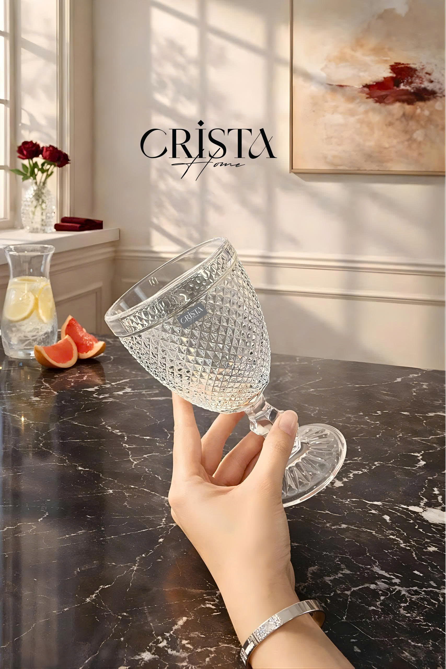 Bộ 6 ly thủy tinh CRISTA HOME  vân kim cương màu Pastel 300ml_thumbnail_6