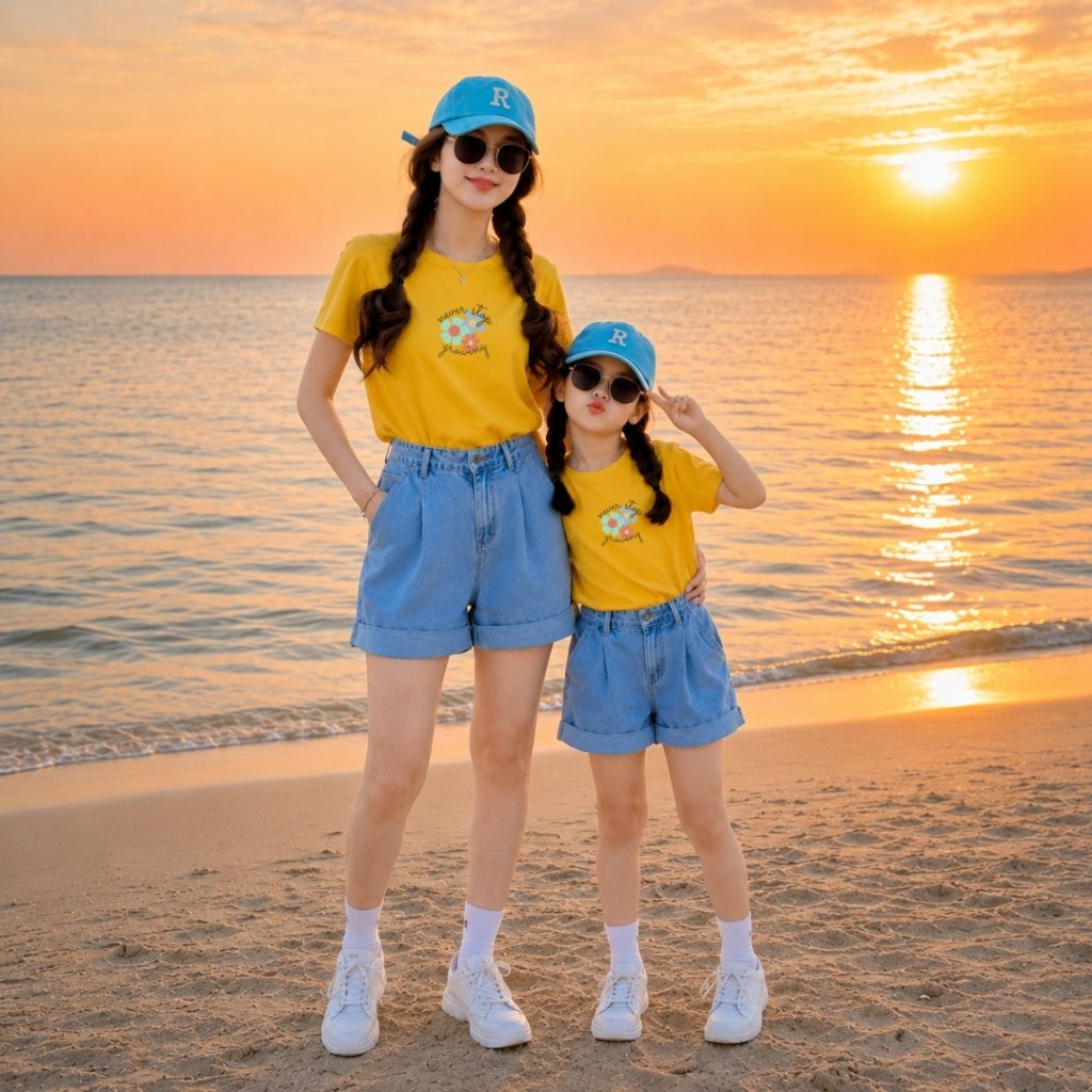 Áo đôi Mẹ & Bé Gái hình hoa, chữ 